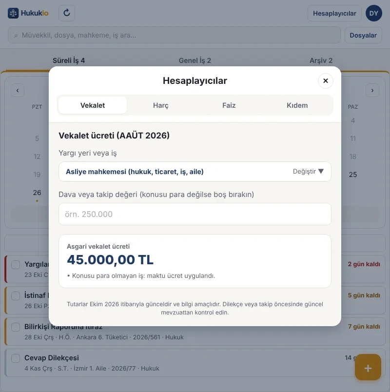 Vekalet ücreti hesaplayıcısı