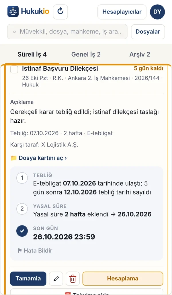 İstinaf başvurusu için adım adım süre hesabı: e-tebligat, yasal süre ve son gün